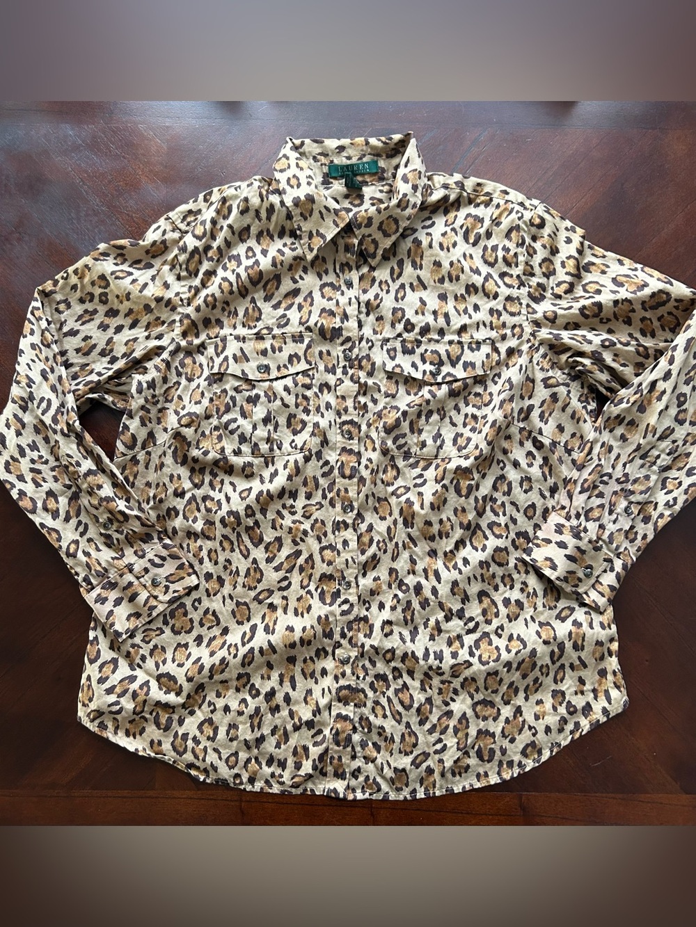 Lauren Ralph Lauren Leopard-Print Long Sleeve Button-Up Shirt in Beige and Brown